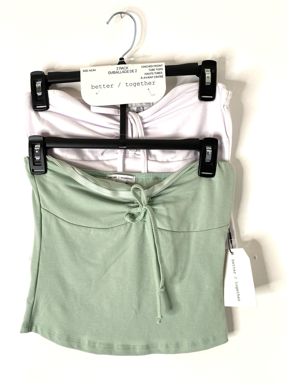 Better Together NWT 2 Pack Cinched Front Tube Tops White Sage Green Strapless